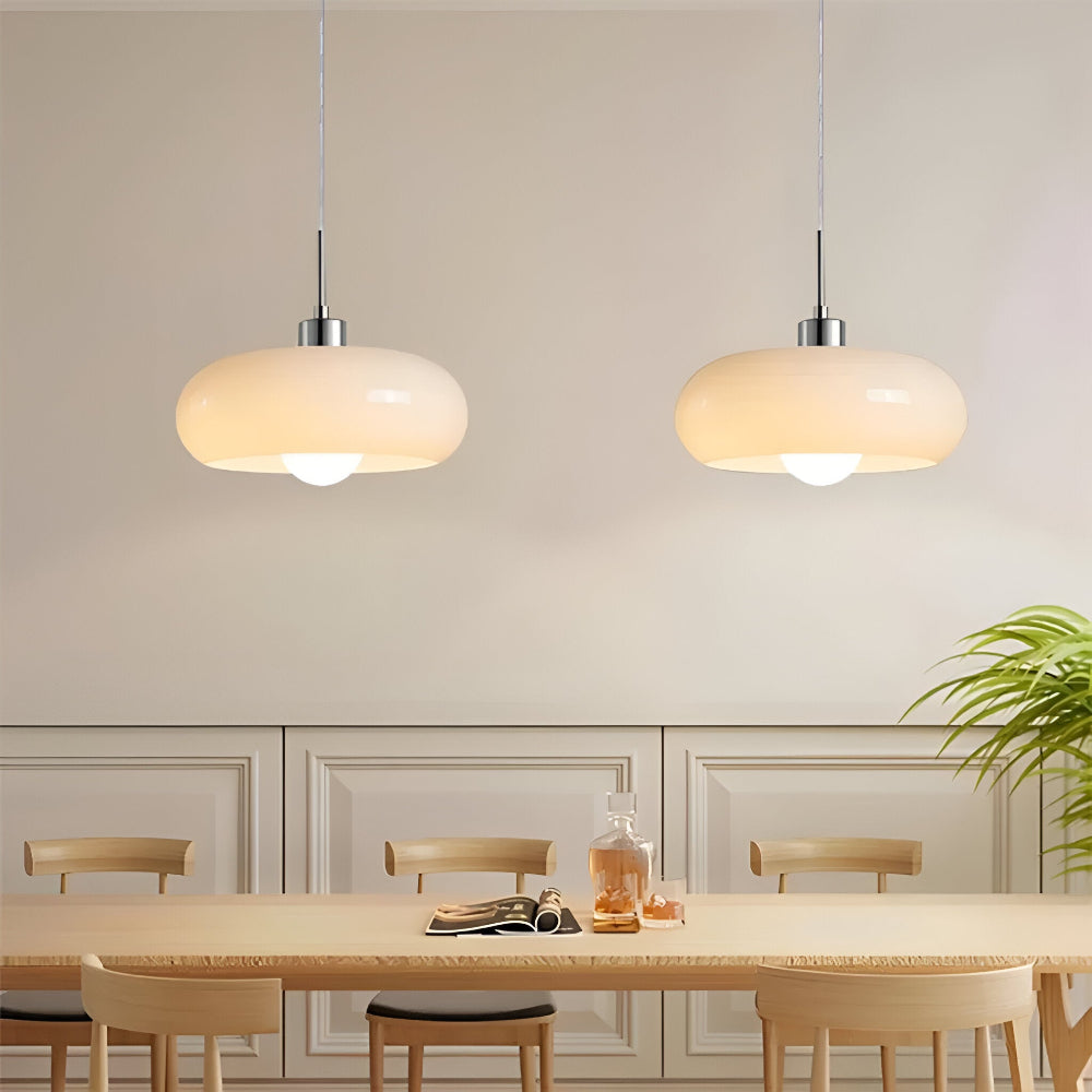 Bauhaus Opal Glass LED Pendant Lights With Oval Shade And Black Cord