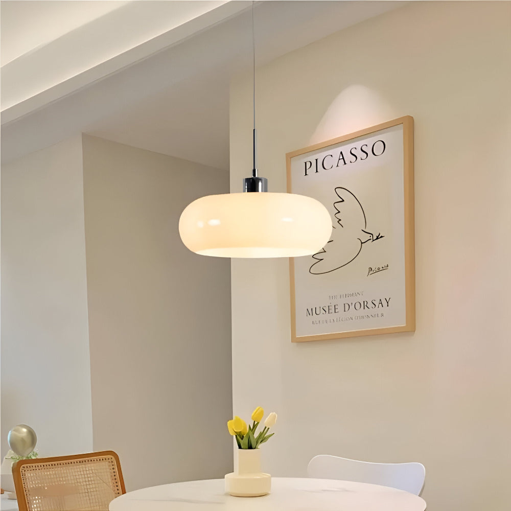 Bauhaus Opal Glass LED Pendant Lights With Oval Shade And Black Cord