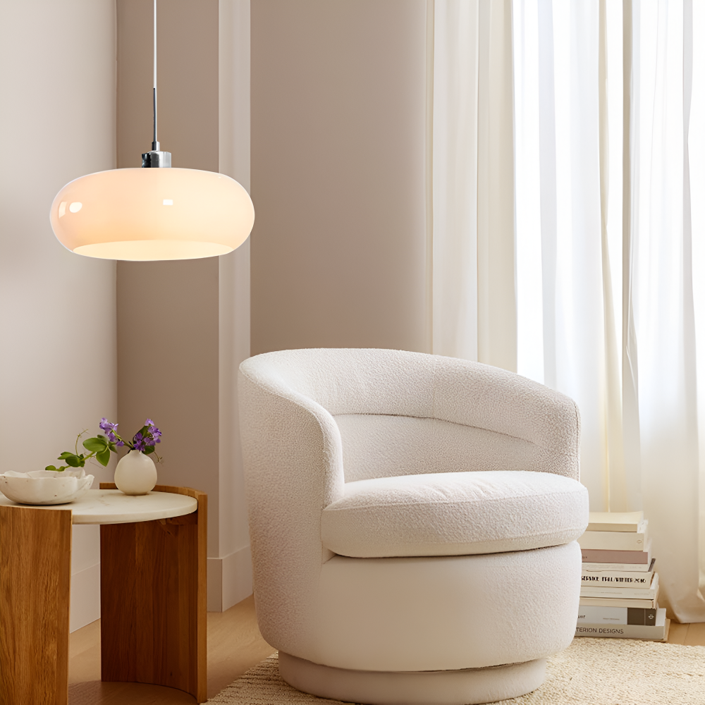 Bauhaus Opal Glass LED Pendant Lights With Oval Shade And Black Cord