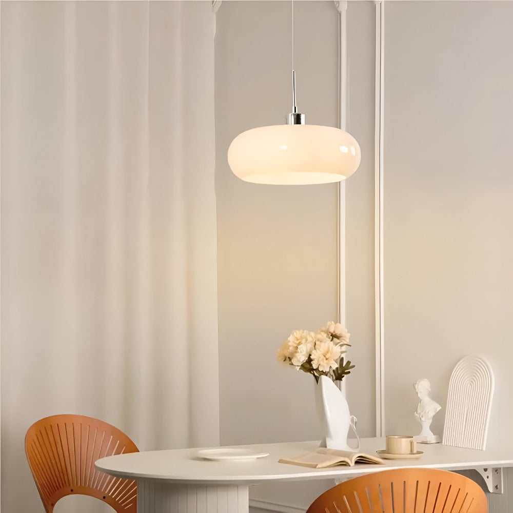 Bauhaus Opal Glass LED Pendant Lights With Oval Shade And Black Cord