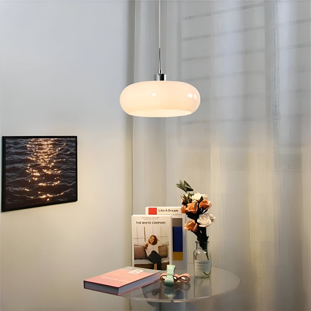 Bauhaus Opal Glass LED Pendant Lights With Oval Shade And Black Cord