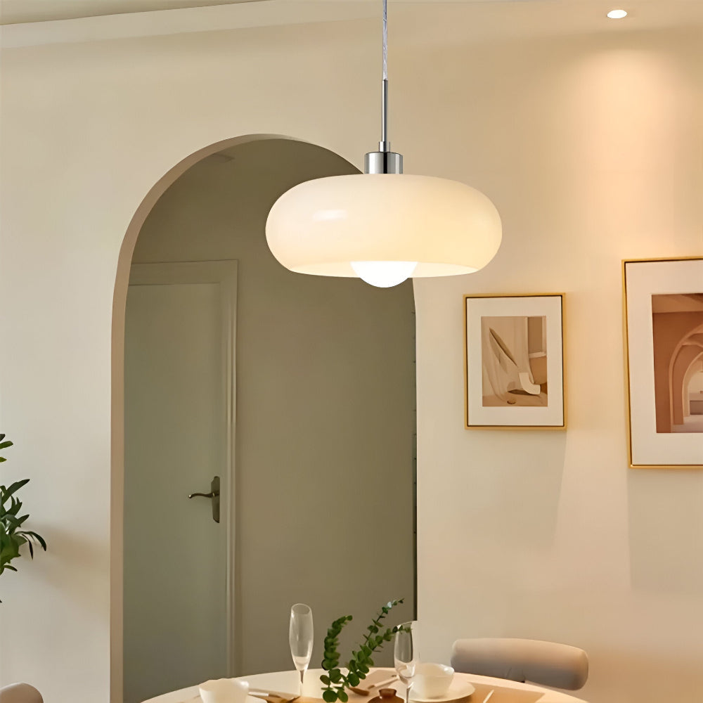 Bauhaus Opal Glass LED Pendant Lights With Oval Shade And Black Cord