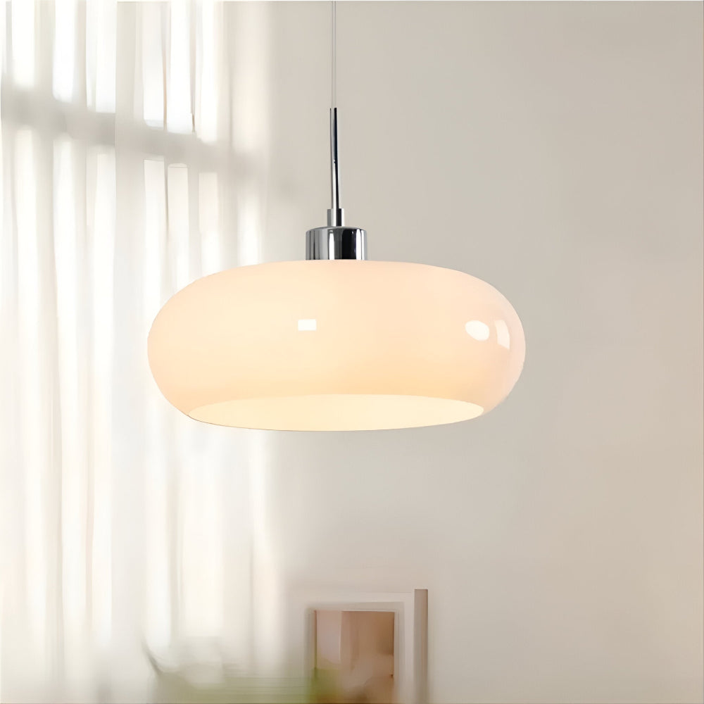 Bauhaus Opal Glass LED Pendant Lights With Oval Shade And Black Cord