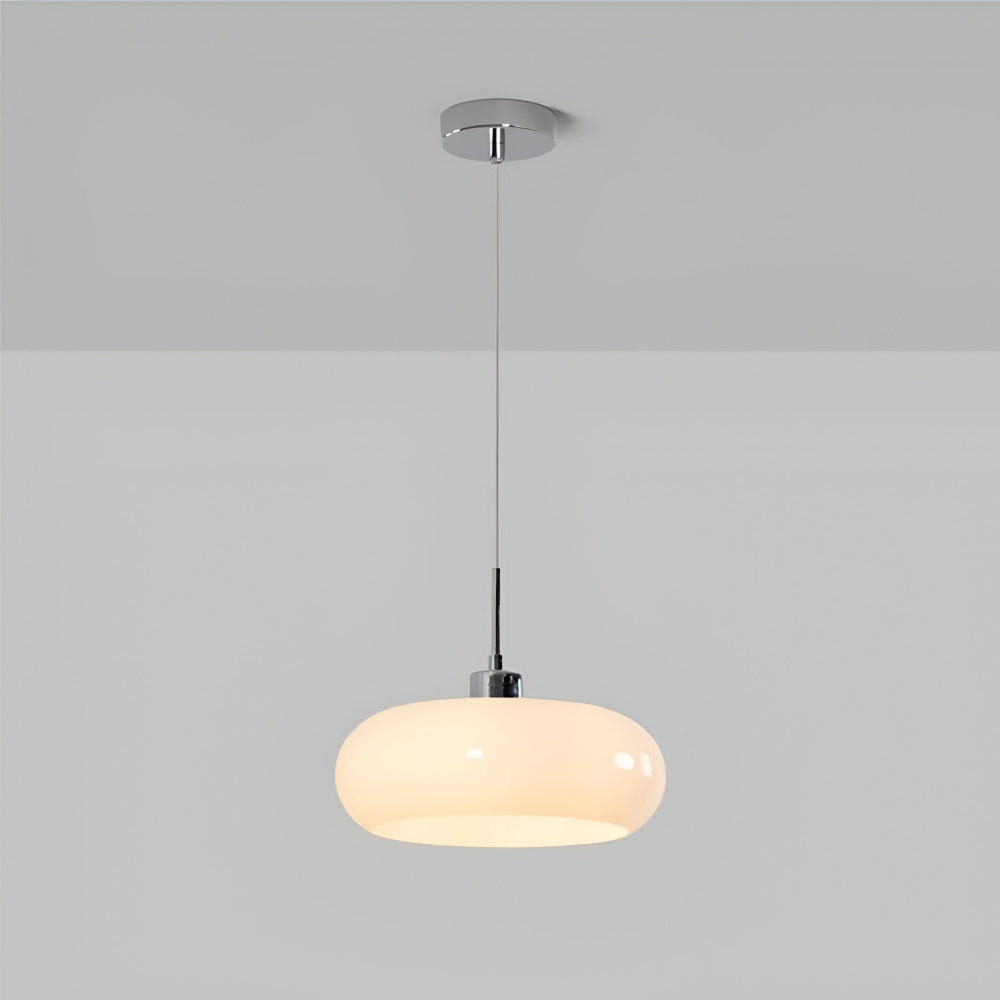 Bauhaus Opal Glass LED Pendant Lights With Oval Shade And Black Cord