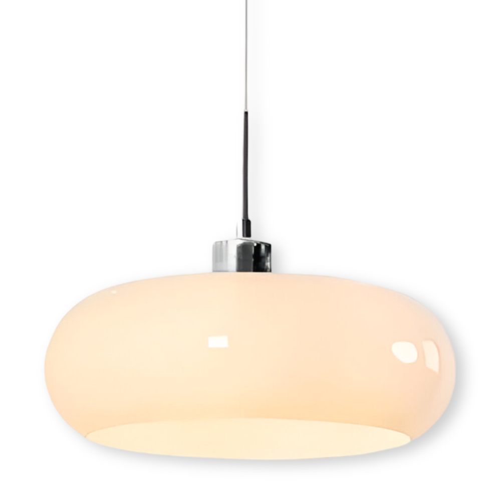 Bauhaus Opal Glass LED Pendant Lights With Oval Shade And Black Cord