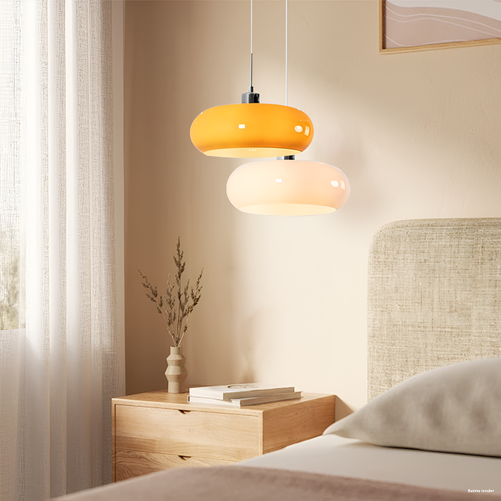 Bauhaus Opal Glass LED Pendant Lights With Oval Shade And Black Cord