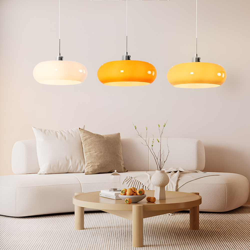 Bauhaus Opal Glass LED Pendant Lights With Oval Shade And Black Cord