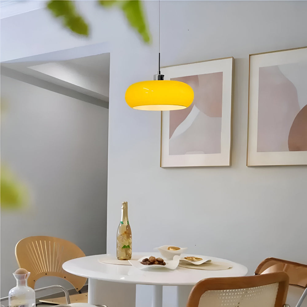 Bauhaus Opal Glass LED Pendant Lights With Oval Shade And Black Cord