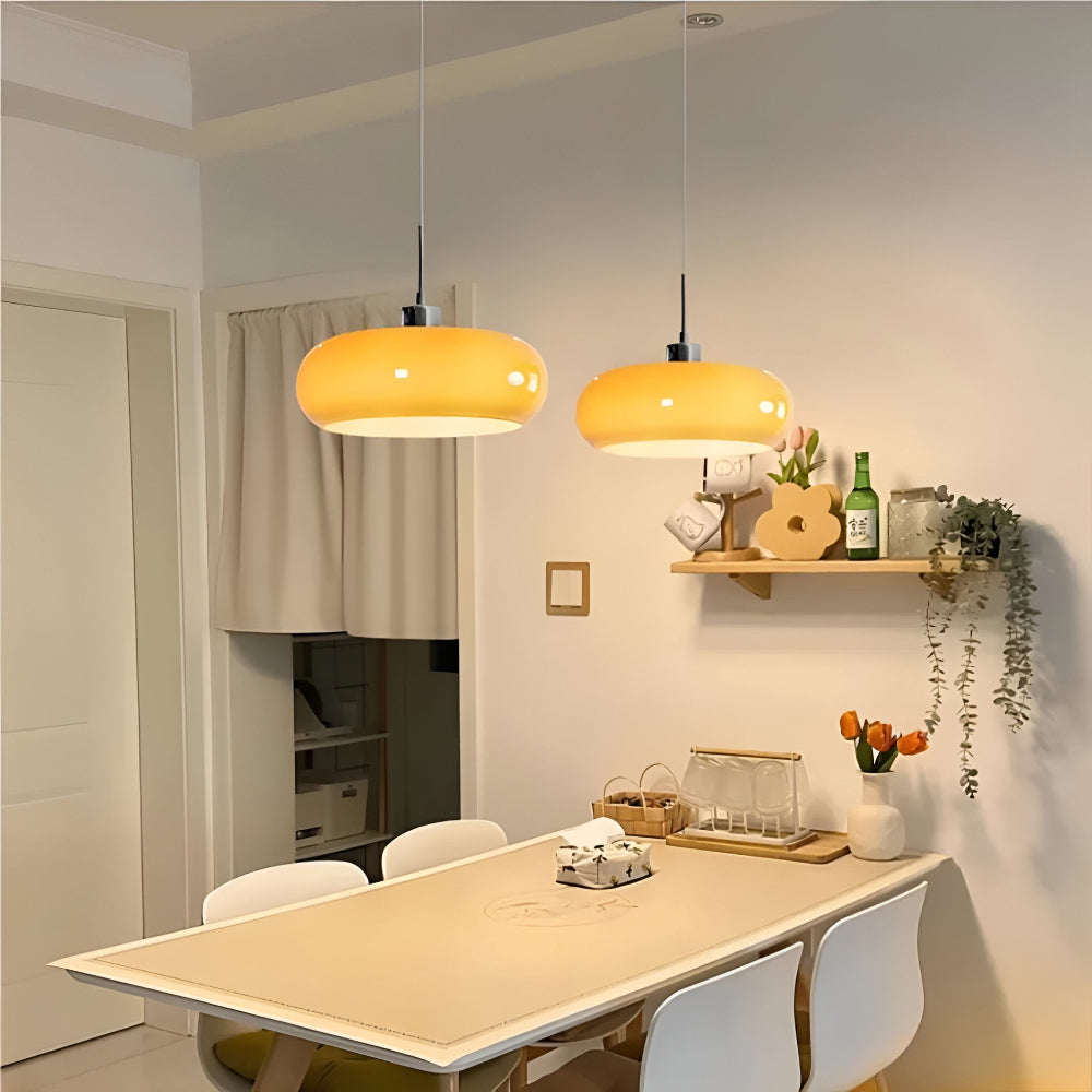 Bauhaus Opal Glass LED Pendant Lights With Oval Shade And Black Cord