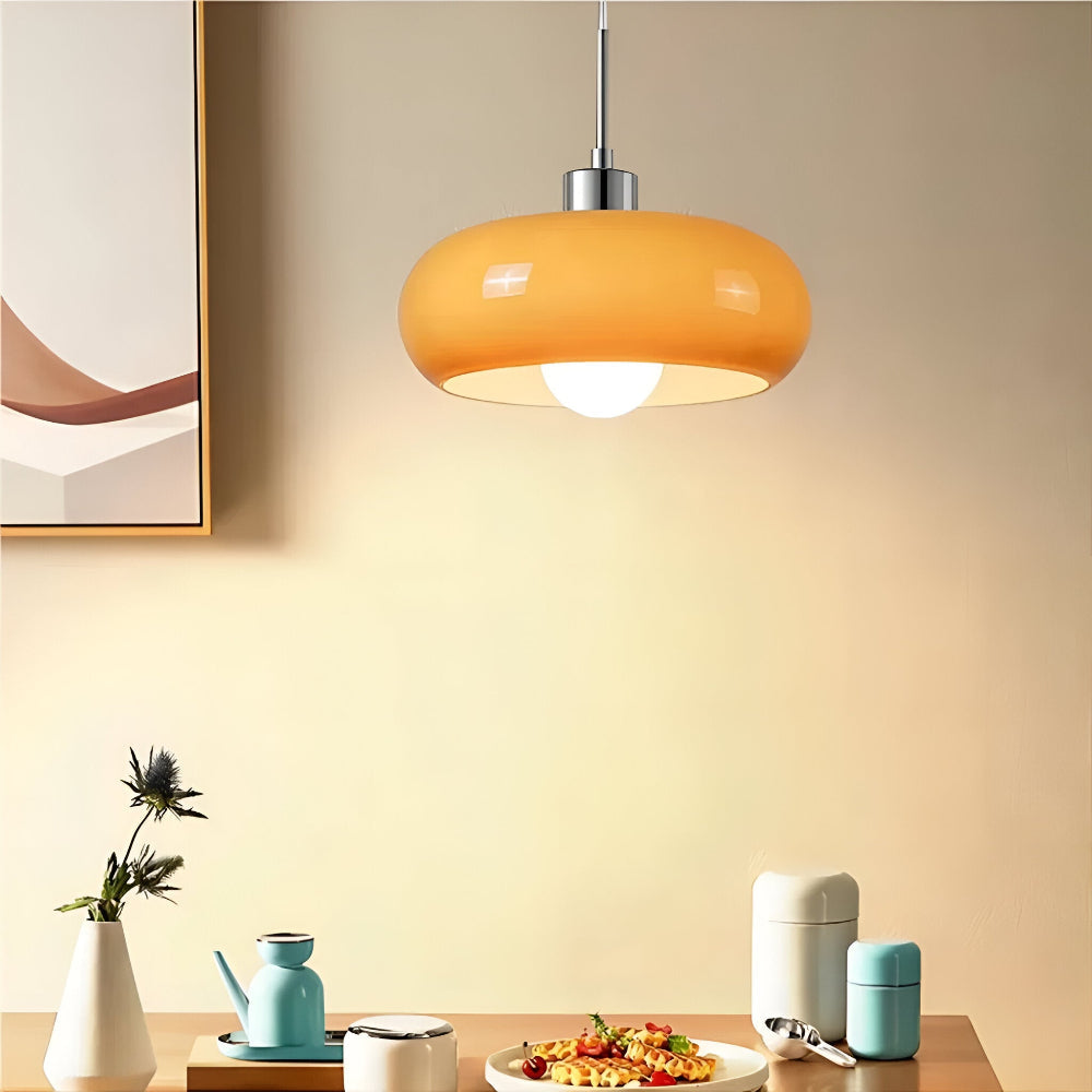 Bauhaus Opal Glass LED Pendant Lights With Oval Shade And Black Cord