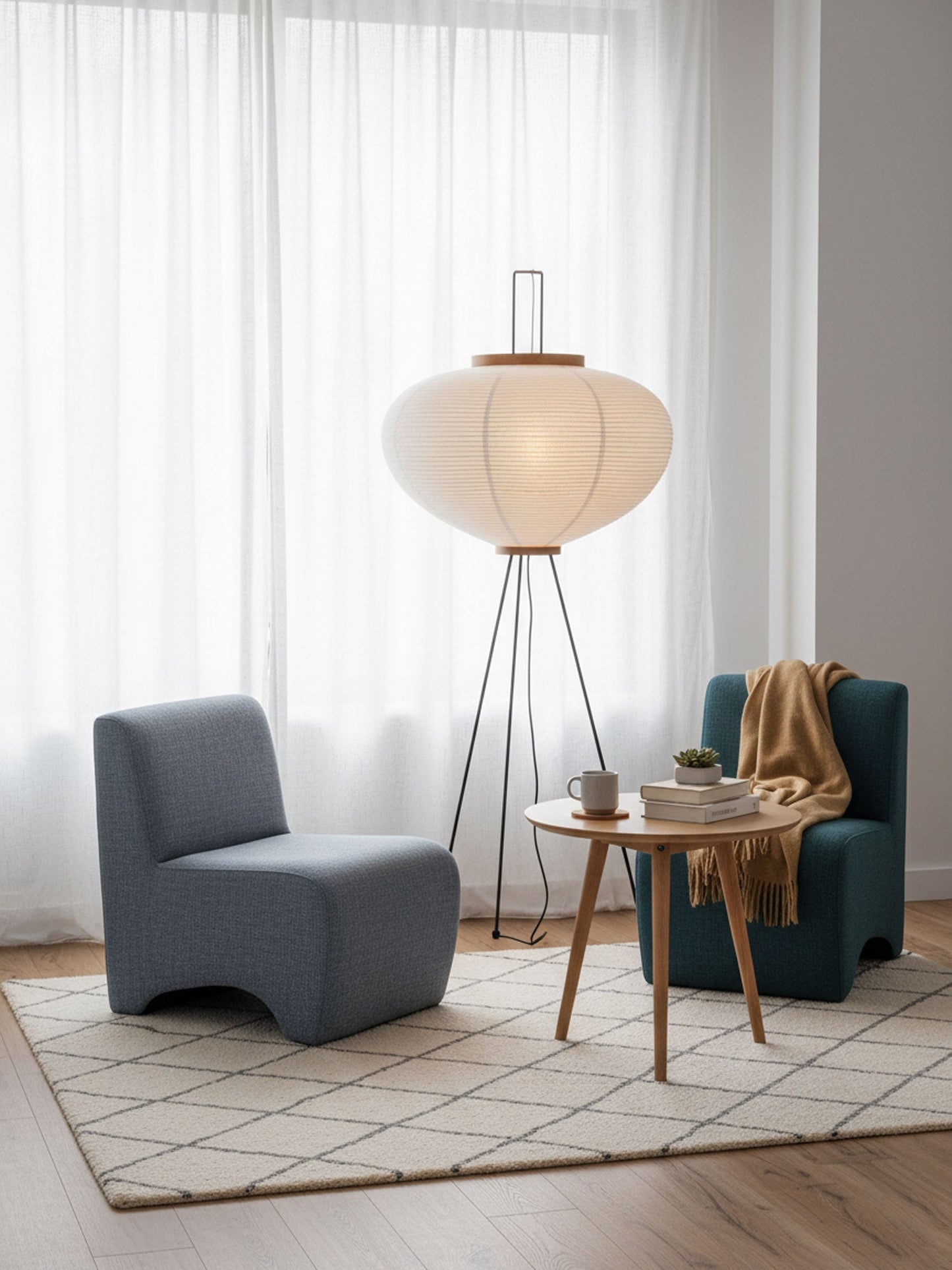 Rice Paper Floor Lamp With Tripod Stand