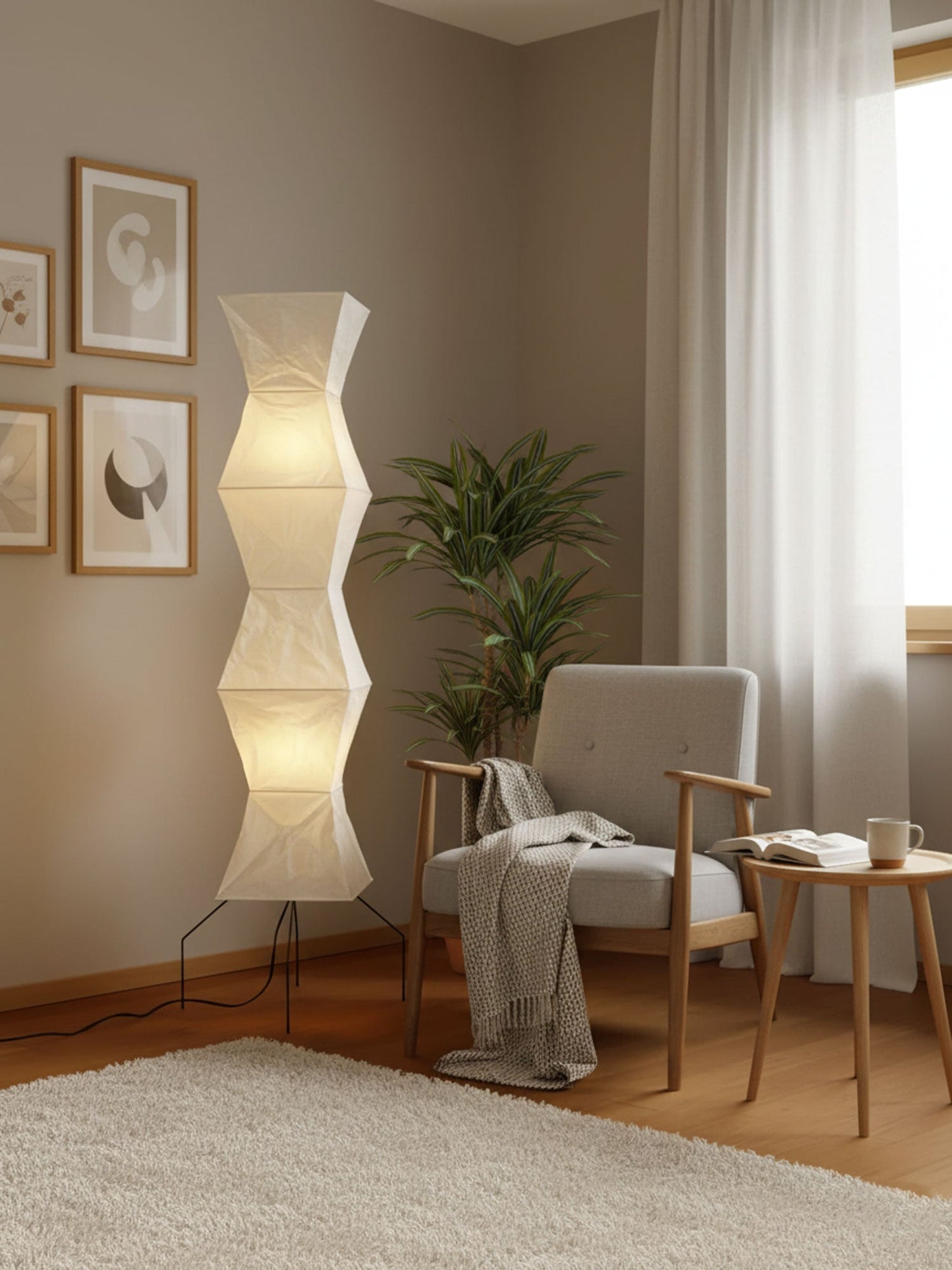 Rice Paper Floor Lamp With Tripod Stand