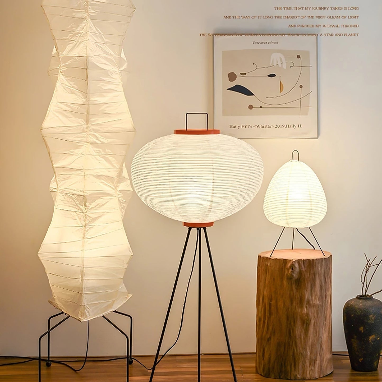 Rice Paper Floor Lamp With Tripod Stand