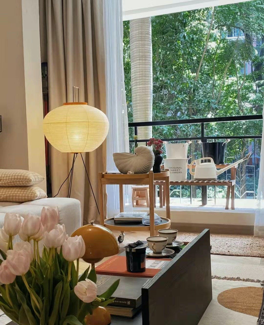 Rice Paper Floor Lamp With Tripod Stand