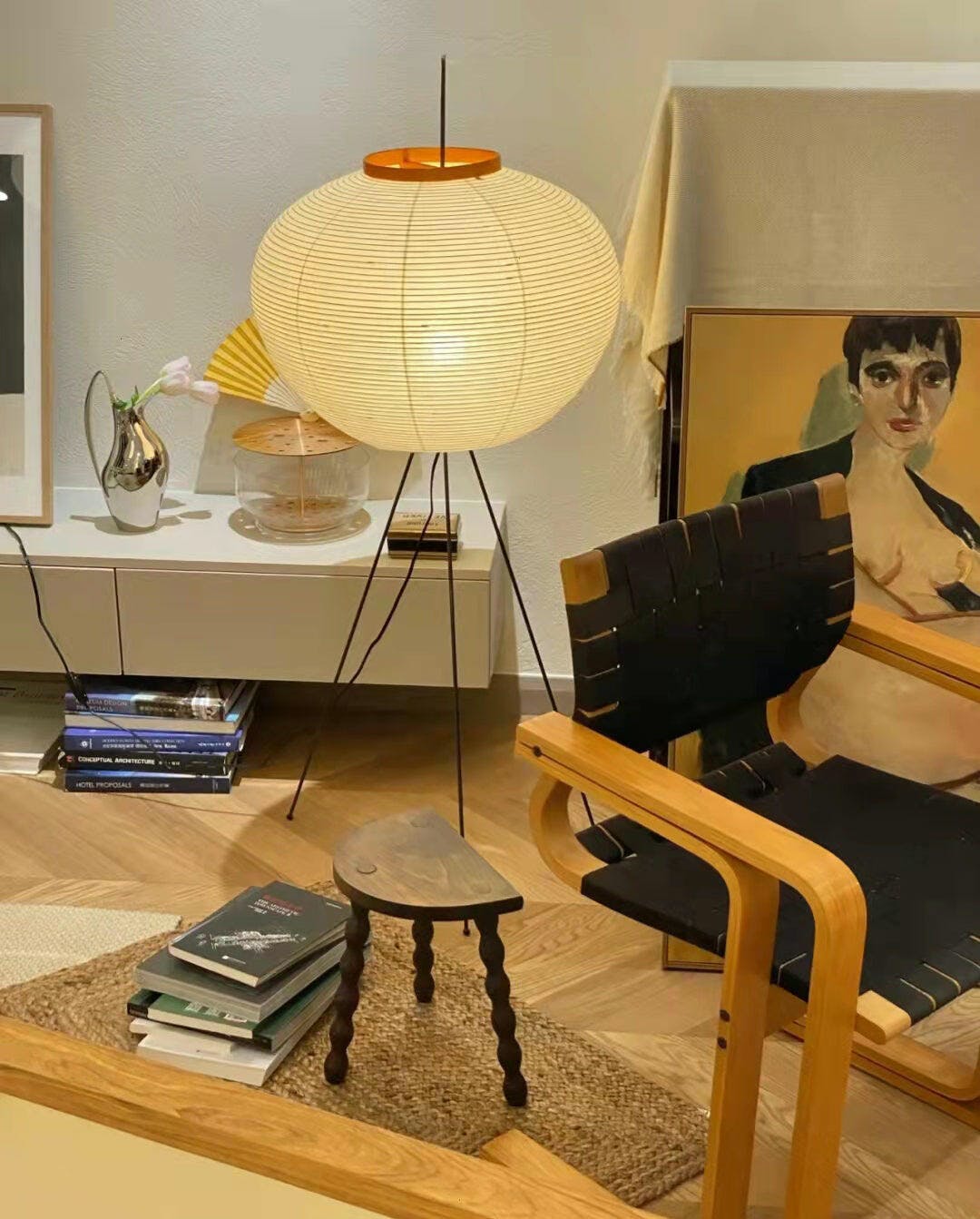 Rice Paper Floor Lamp With Tripod Stand