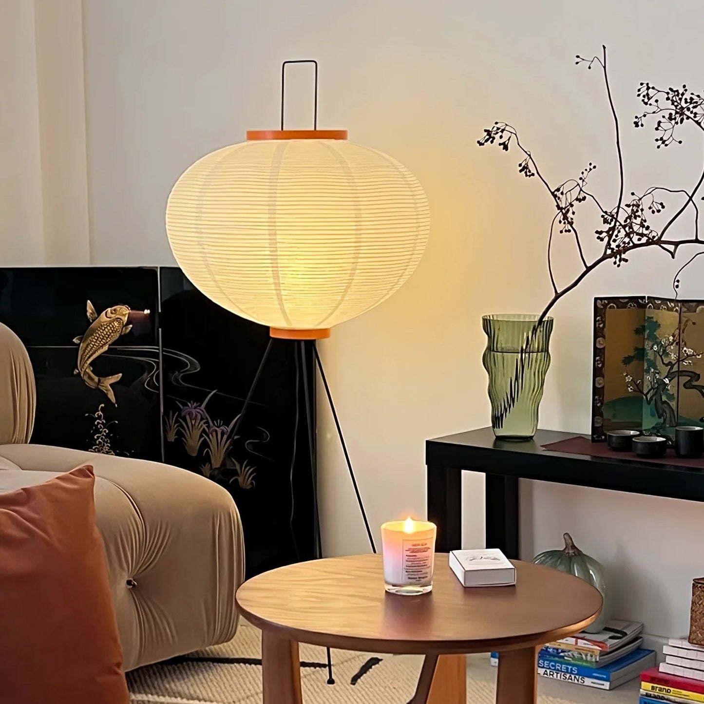 Rice Paper Floor Lamp With Tripod Stand