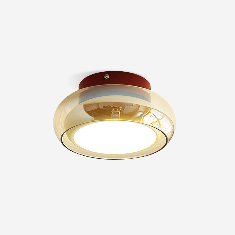 Warm White LED Glass Flush Mount Ceiling Light With Brass Rim