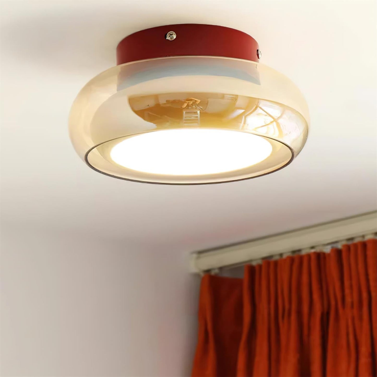 Warm White LED Glass Flush Mount Ceiling Light With Brass Rim
