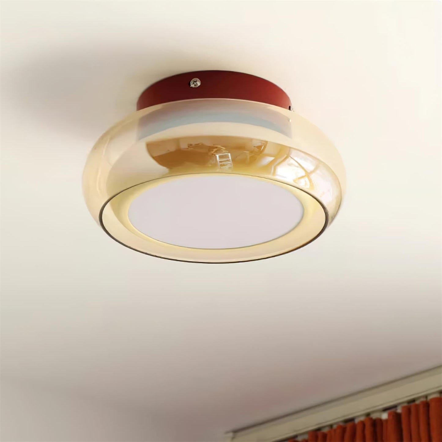 Warm White LED Glass Flush Mount Ceiling Light With Brass Rim