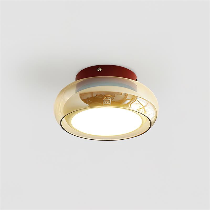 Warm White LED Glass Flush Mount Ceiling Light With Brass Rim