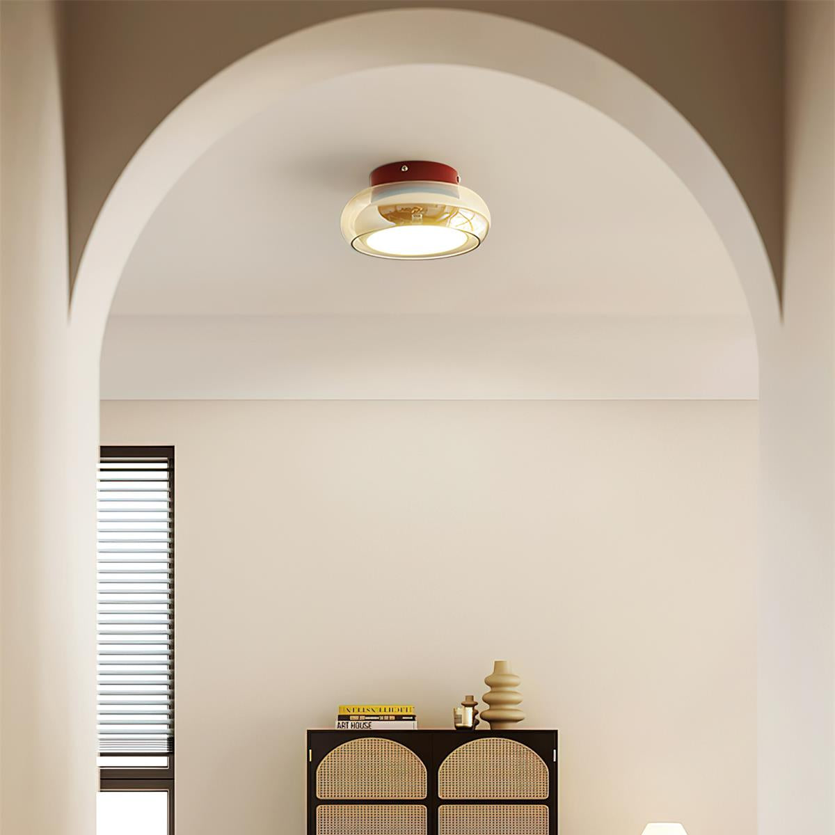 Warm White LED Glass Flush Mount Ceiling Light With Brass Rim