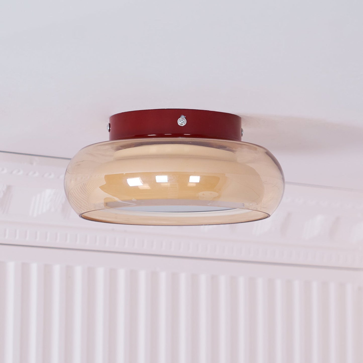 Warm White LED Glass Flush Mount Ceiling Light With Brass Rim