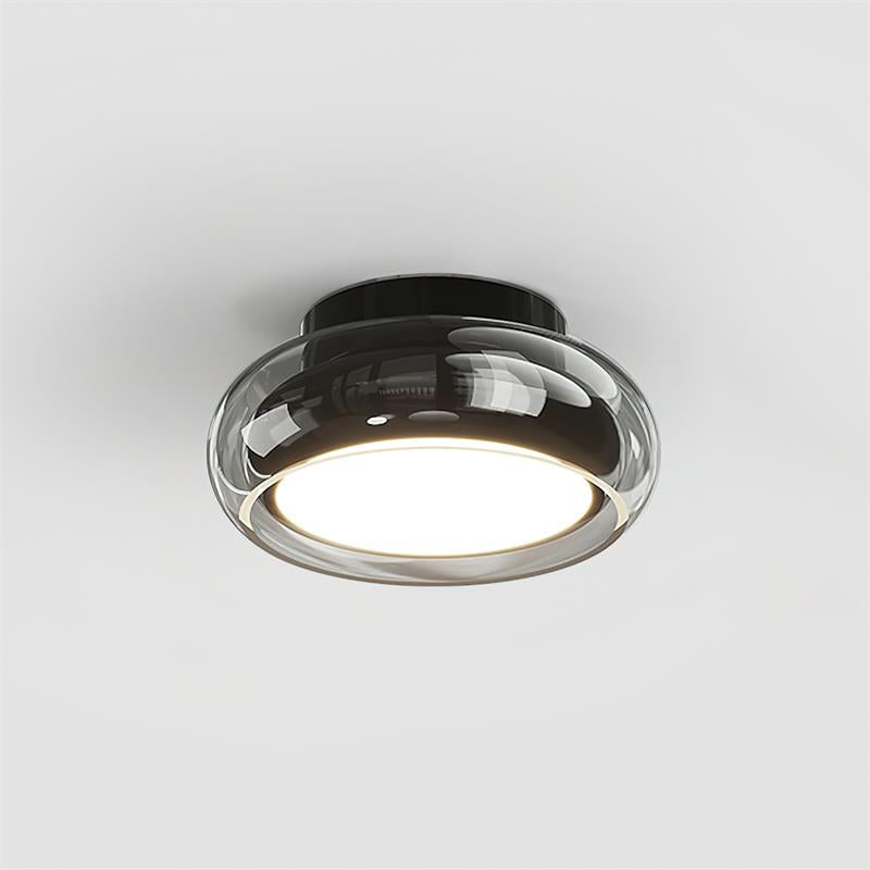 Warm White LED Glass Flush Mount Ceiling Light With Brass Rim