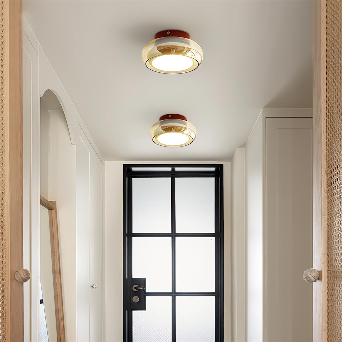 Warm White LED Glass Flush Mount Ceiling Light With Brass Rim