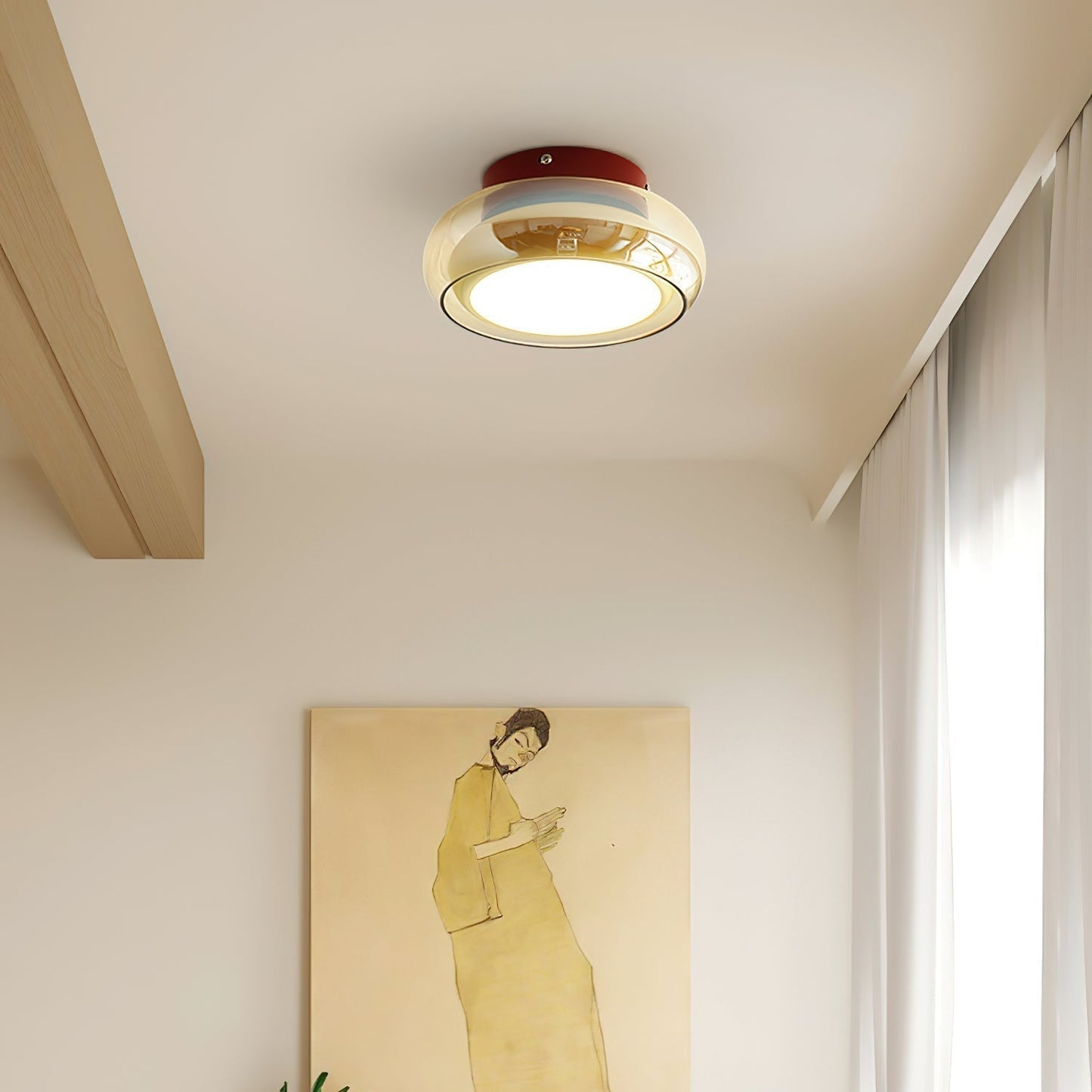 Warm White LED Glass Flush Mount Ceiling Light With Brass Rim