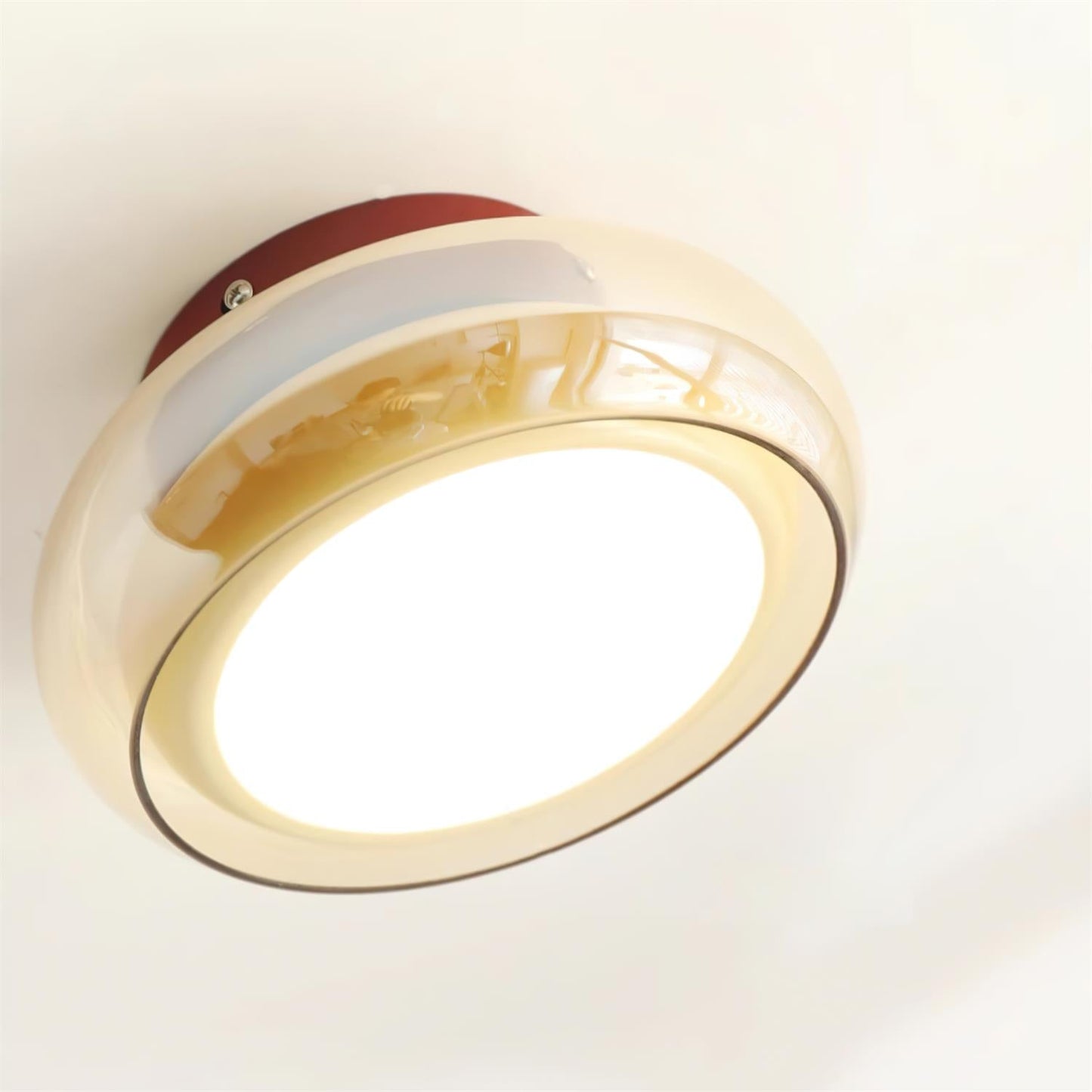 Warm White LED Glass Flush Mount Ceiling Light With Brass Rim