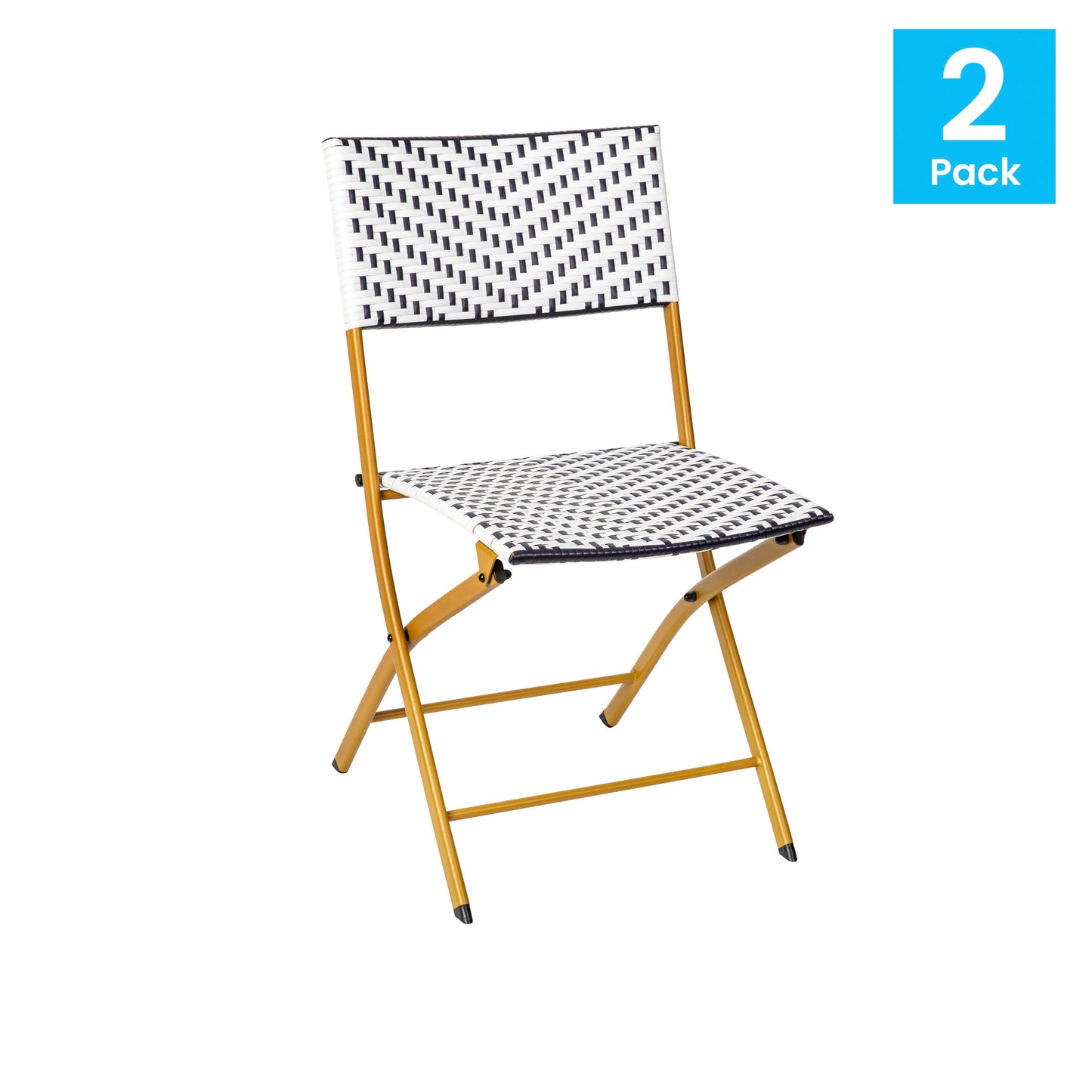 Rouen Set of Two Folding Bistro Chairs in PE Rattan with Metal Frames for Indoor and Outdoor Use