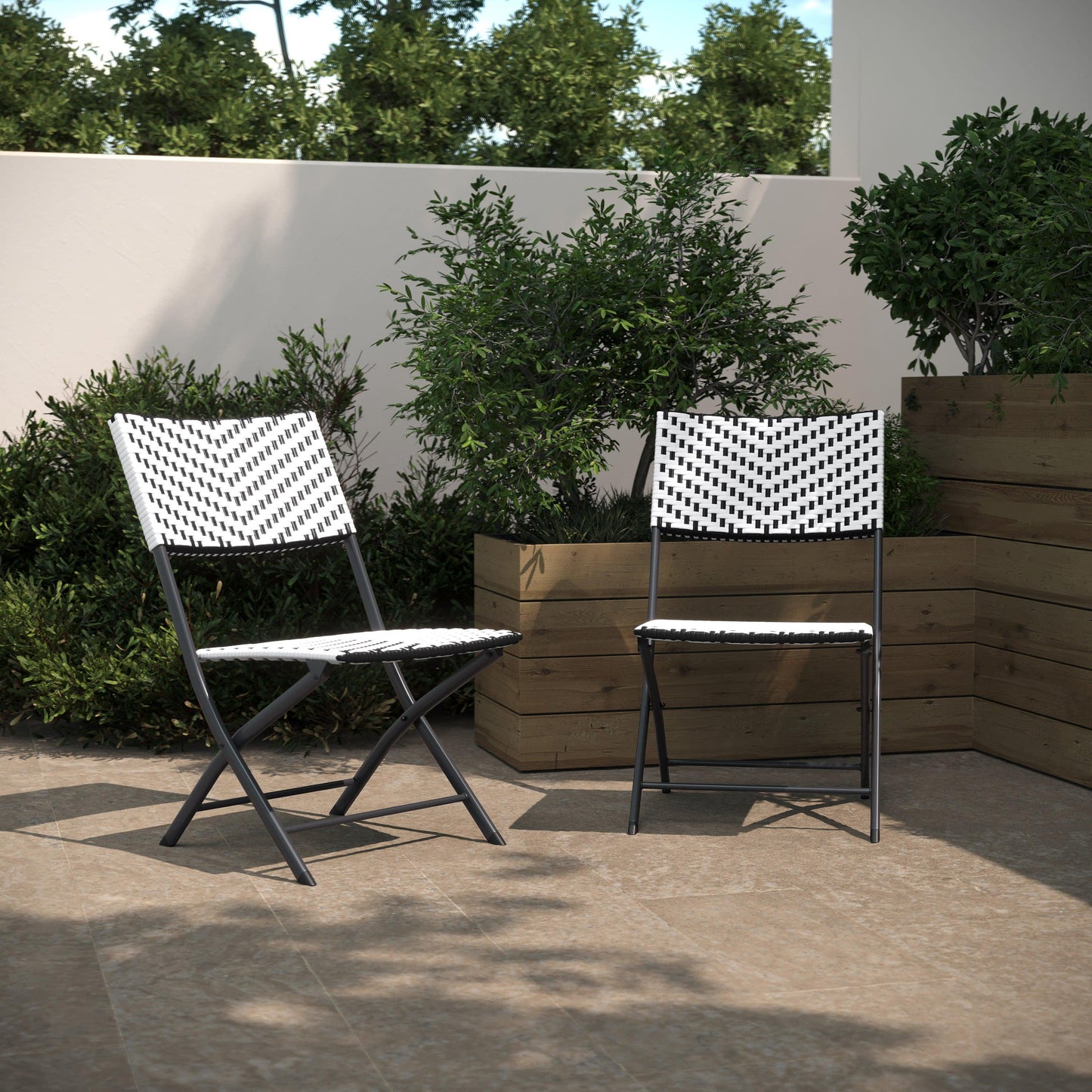 Rouen Set of Two Folding Bistro Chairs in PE Rattan with Metal Frames for Indoor and Outdoor Use