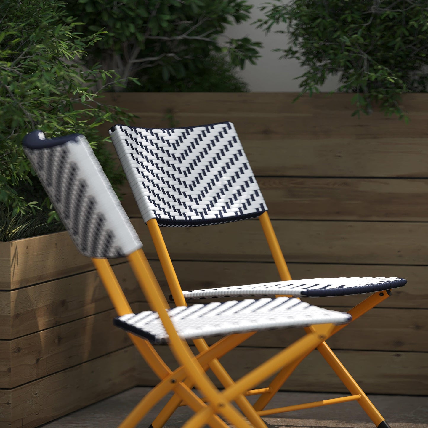 Rouen Set of Two Folding Bistro Chairs in PE Rattan with Metal Frames for Indoor and Outdoor Use