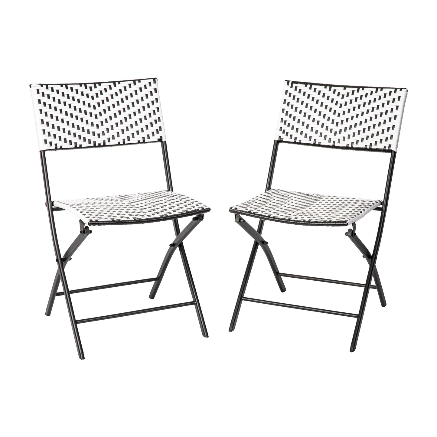Rouen Set of Two Folding Bistro Chairs in PE Rattan with Metal Frames for Indoor and Outdoor Use