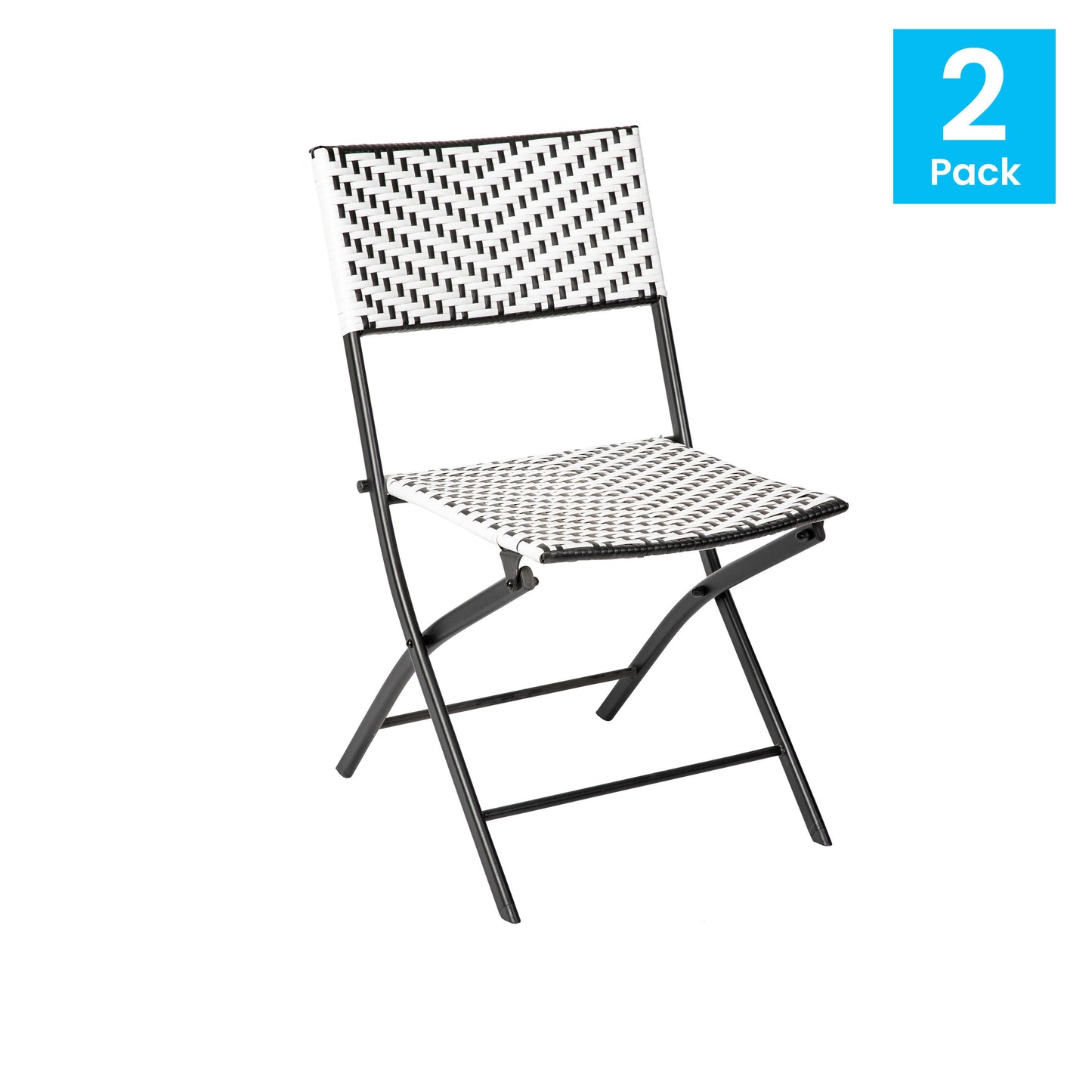 Rouen Set of Two Folding Bistro Chairs in PE Rattan with Metal Frames for Indoor and Outdoor Use