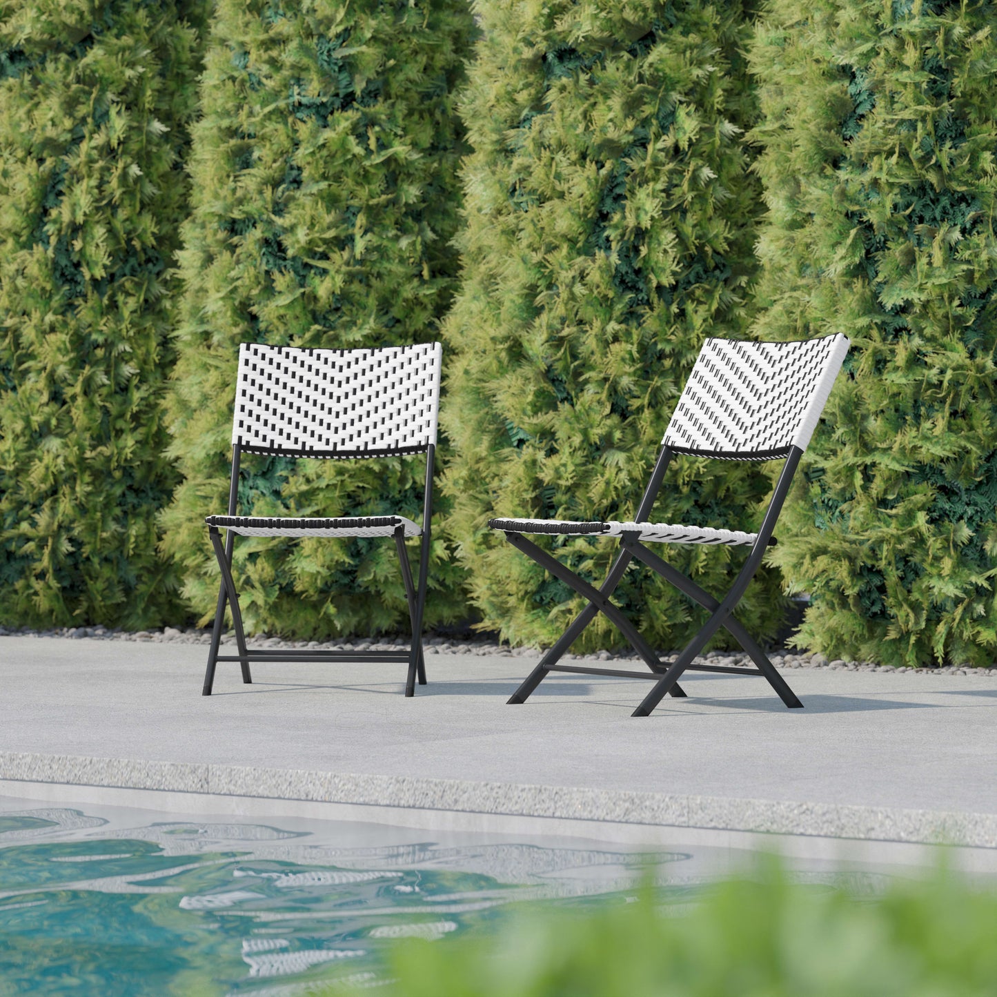 Rouen Set of Two Folding Bistro Chairs in PE Rattan with Metal Frames for Indoor and Outdoor Use