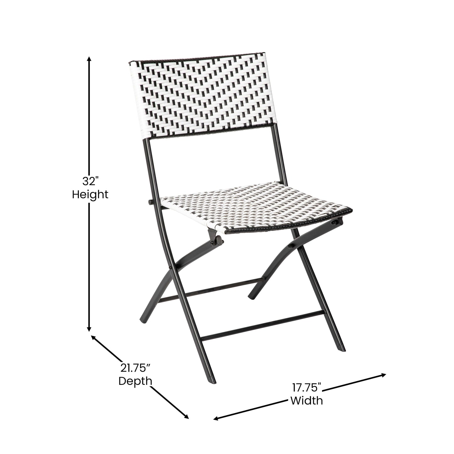 Rouen Set of Two Folding Bistro Chairs in PE Rattan with Metal Frames for Indoor and Outdoor Use