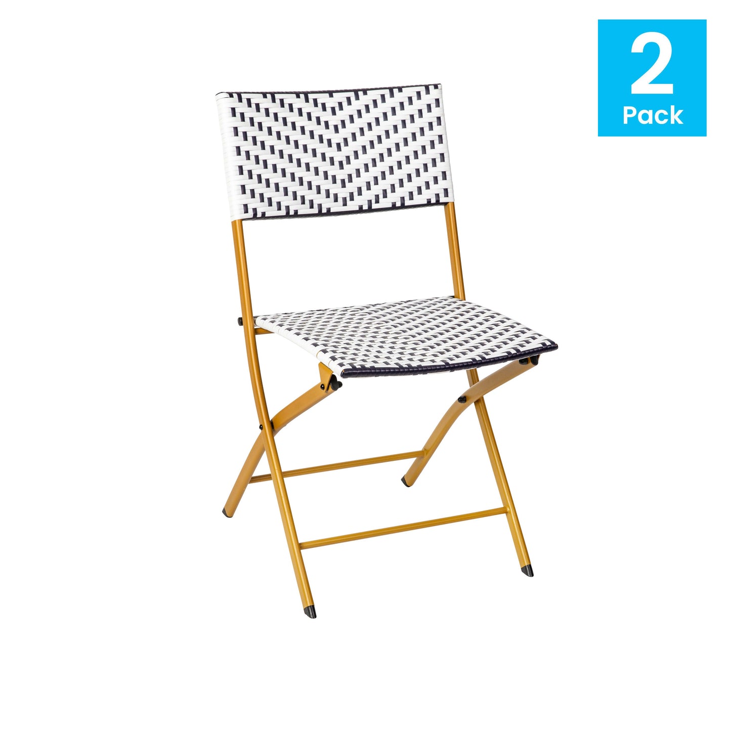 Rouen Set of Two Folding Bistro Chairs in PE Rattan with Metal Frames for Indoor and Outdoor Use