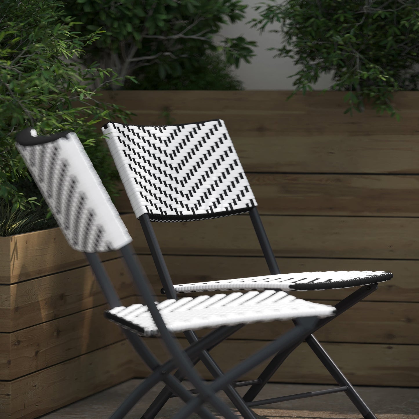 Rouen Set of Two Folding Bistro Chairs in PE Rattan with Metal Frames for Indoor and Outdoor Use