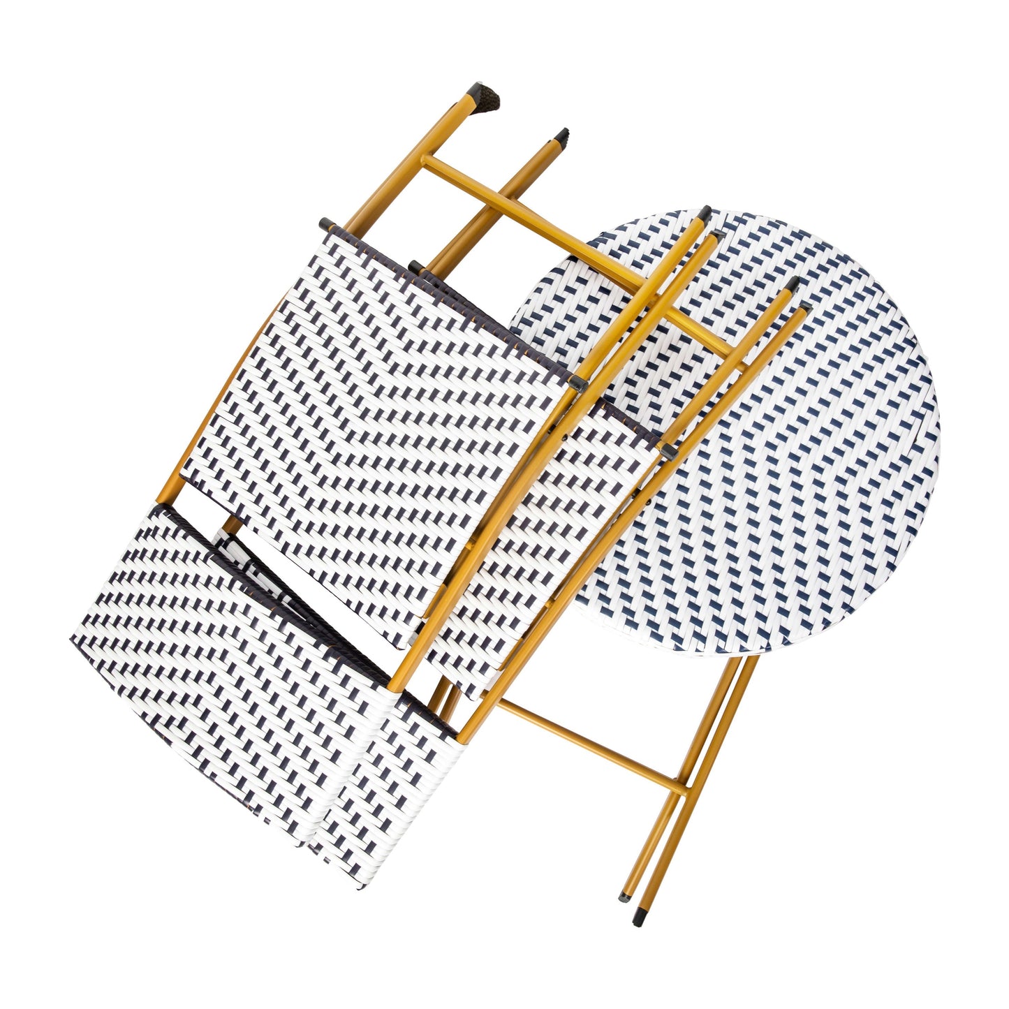 Rouen Three Piece Folding Bistro Set in PE Rattan with Metal Frames for Indoor and Outdoor Use