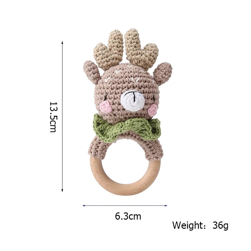Bopoobo Crochet Bunny Teether Rattle Set - 3PCS Beech Wood Pacifier Chain for Newborns