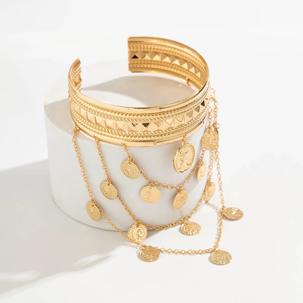 Salircon Gold Color Round People Head Coin Arm Bracelet for Women 2024 Trendy Open Adjustable On The Upper Arm Bangles Jewelry