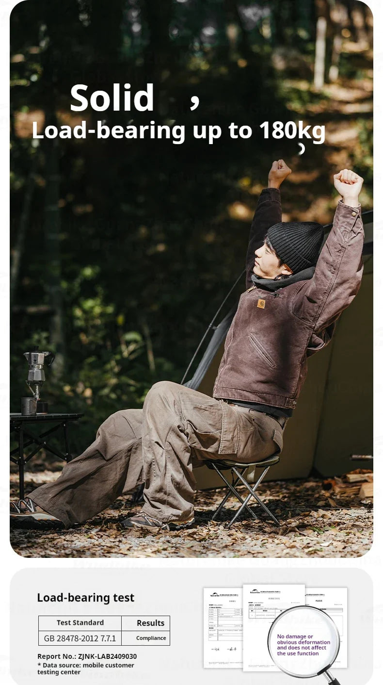 Naturehike Ultralight Folding Stool Portable Mini Chair 7075 Aluminum Alloy Fishing Outdoor Camping Chair 3CM Thick Cushion Seat Load 180kg