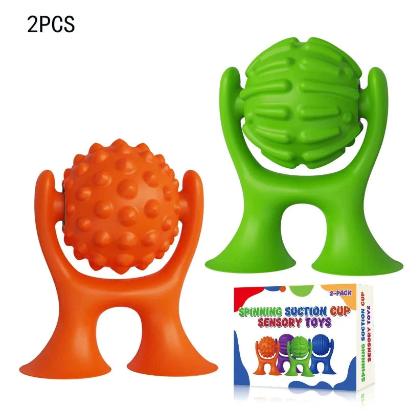 2PCS Sensory Silicone Fidget Toys with Spinning Suction Cups for Anxiety Relief