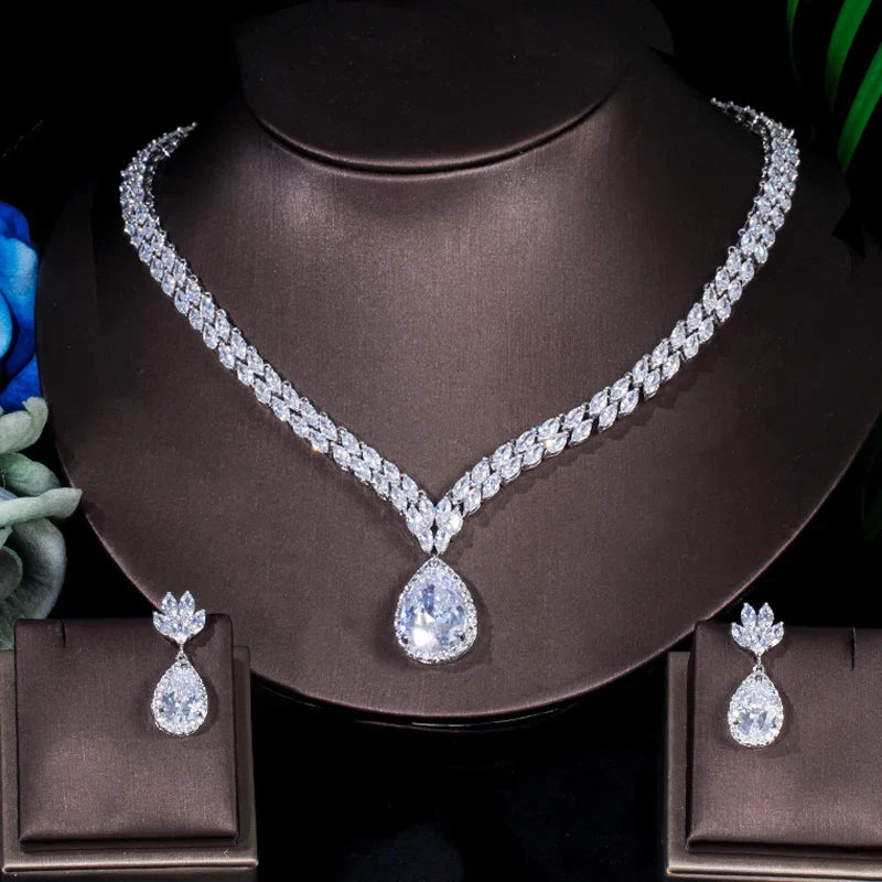 Bridal Jewelry Set – Classic Marquise CZ Necklace & Earrings for Wedding Brides