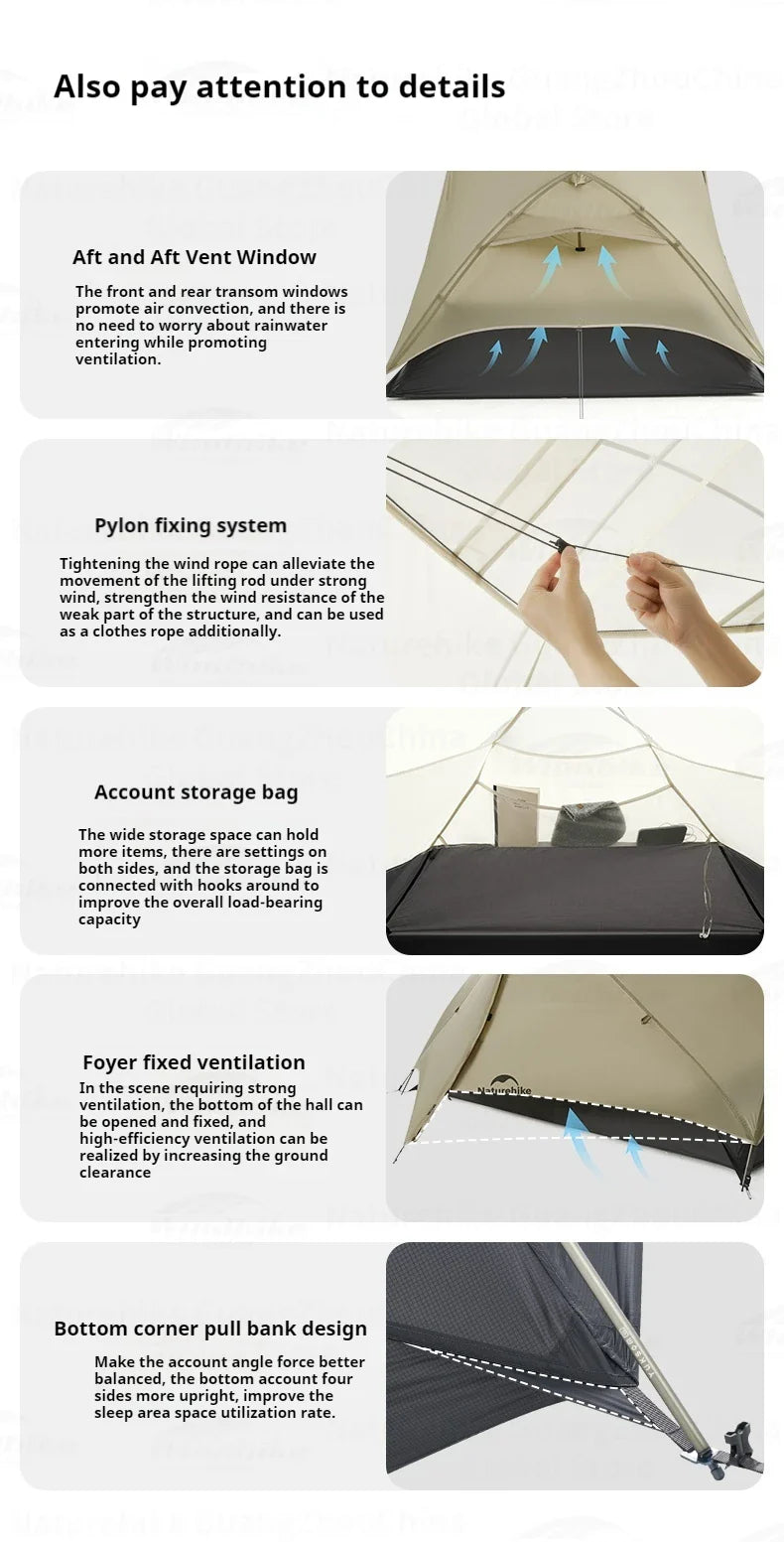 Naturehike MONGAR Series UL Tent Portable Ultralight 1 and 2 Person 15D Nylon Rainproof Expandable Canopy Double Layer Camping Outdoor Hiking Backpacking Cycling Tent