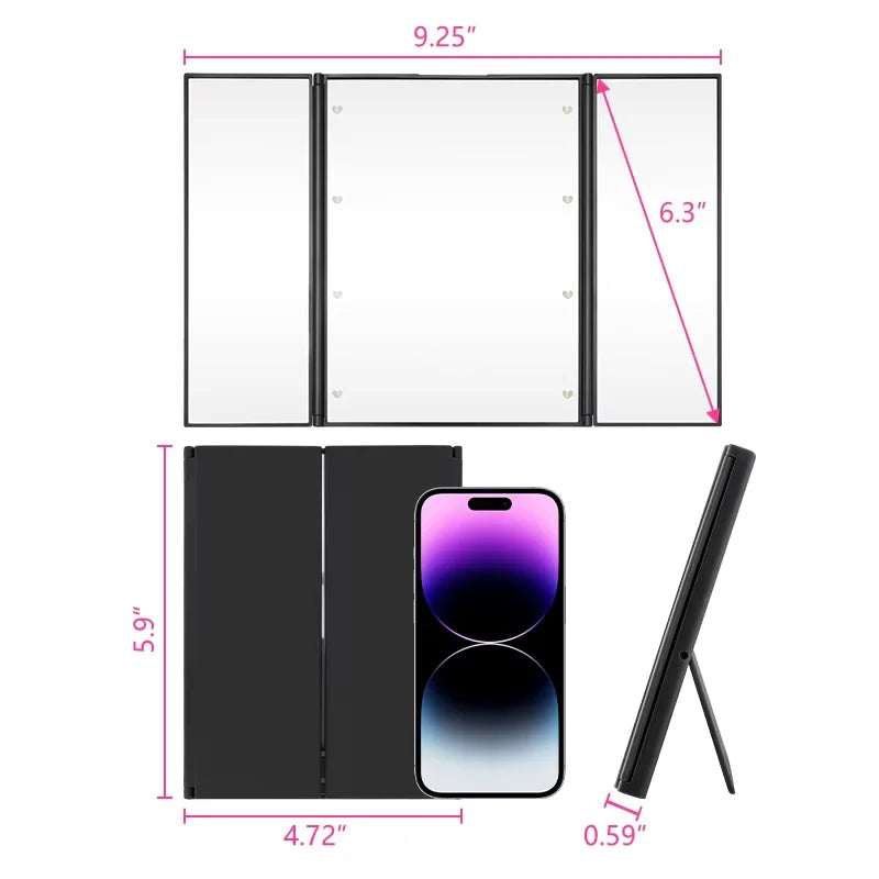 Compact Makeup Mirror – Portable LED Folding Vanity Mirror for Travel  ✅