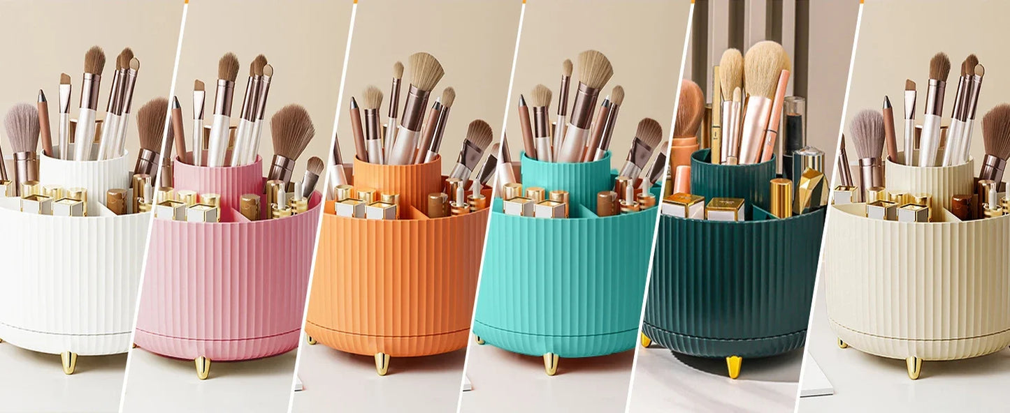 Makeup Brush Holder Organizer – 5 Slot 360° Rotating Desktop Storage for Vanity, Bathroom & Office