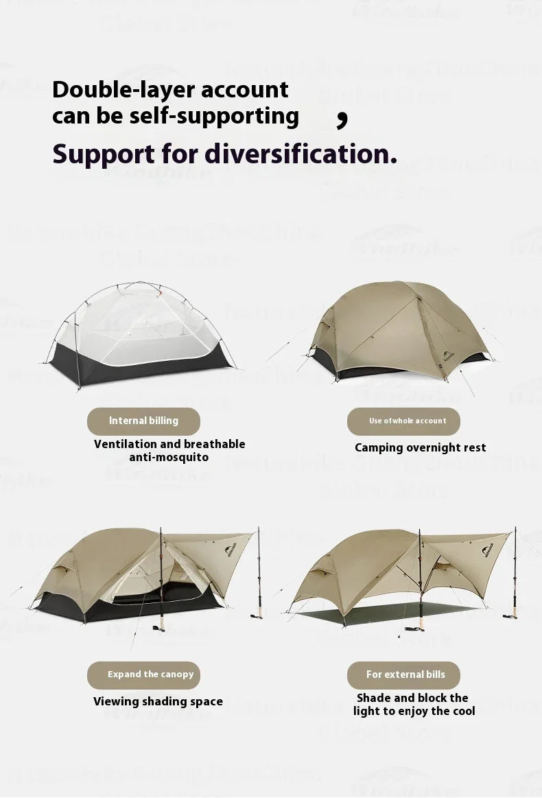 Naturehike MONGAR Series UL Tent Portable Ultralight 1 and 2 Person 15D Nylon Rainproof Expandable Canopy Double Layer Camping Outdoor Hiking Backpacking Cycling Tent