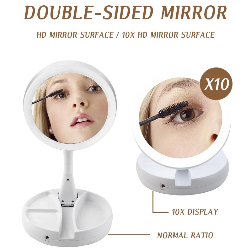 Makeup Mirror with Light – LED Vanity Mirror, 3 Light Modes, USB Charging, 360° Rotation & Storage Base